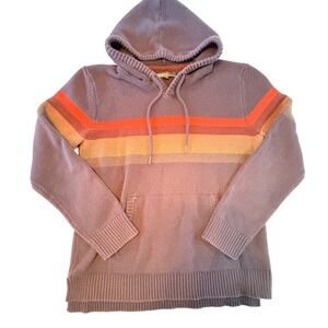 Commerce Hooded Knit Sweater Mens Large Purple Retro Striped Pullover Hoodie